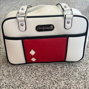 Sourpuss White and Red Retro Vinyl Bowling Bag